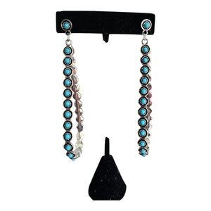 Vintage Southwestern Silver Earrings Boho Chic Turquoise Stone Extra Large Hoop